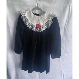 Rare Editions Black Dress with White Lace Collar